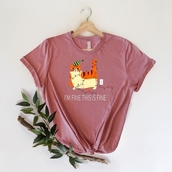 Cat Tangled In Christmas Lights I'm Fine Tis Is Fine Shirt,Christmas Shirt - Picture 1 of 2